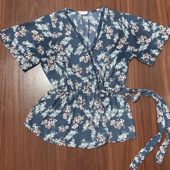 Floral Peplum Wrap Blouse | Sienna Sky | Medium - Picture 1 of 4